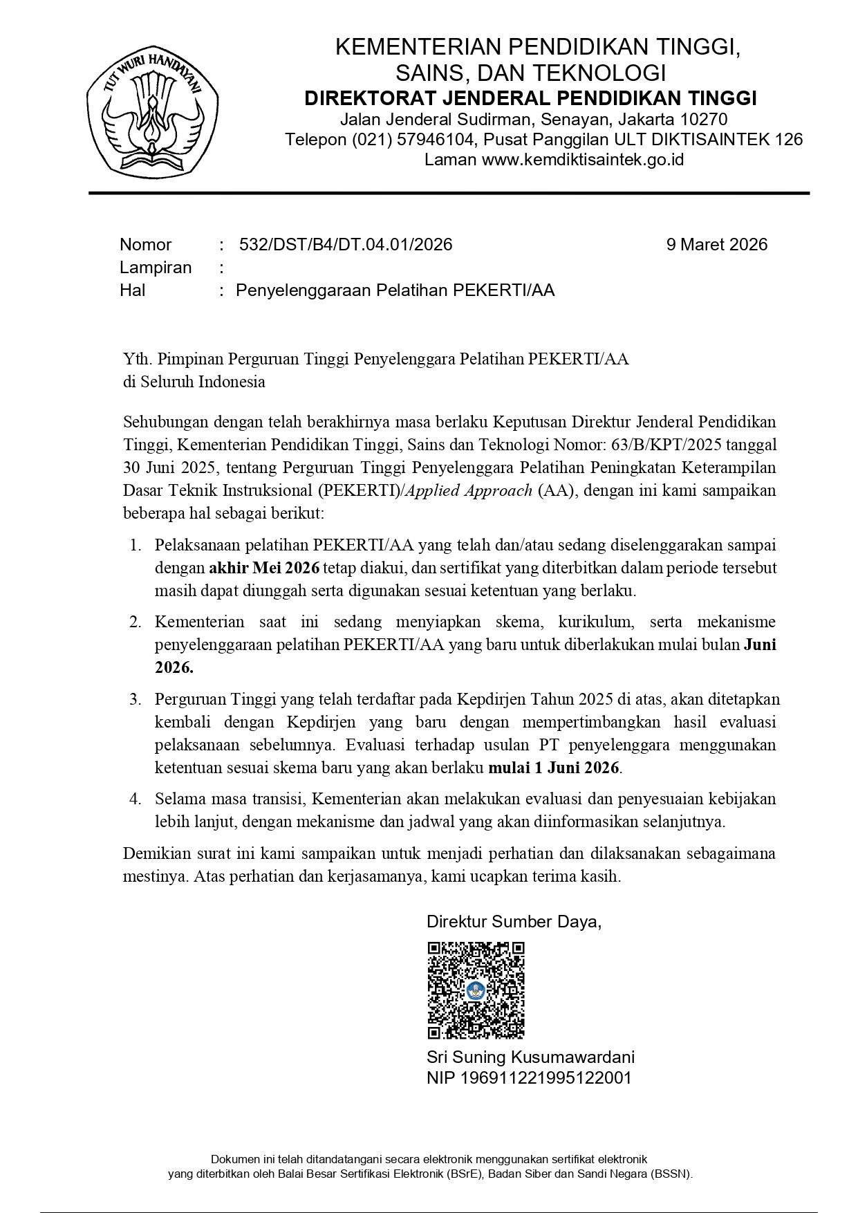 Surat Edaran PEKERTI/AA